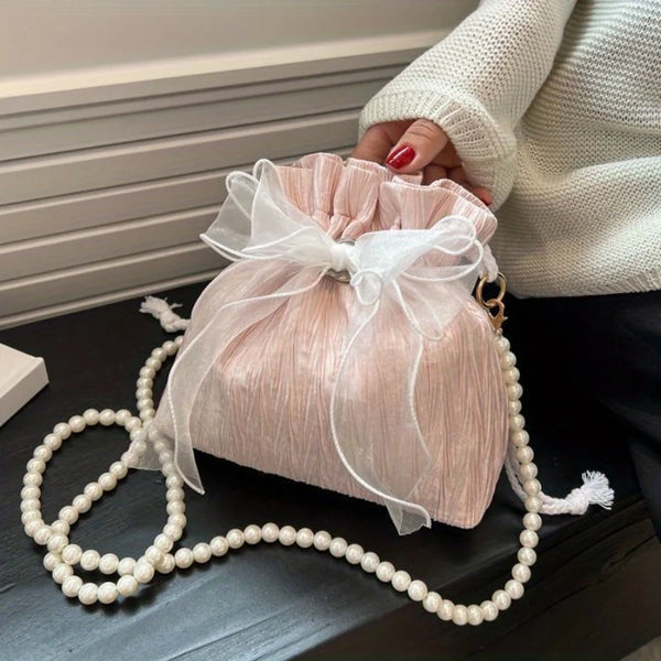 Chic Bowknot Pearl Crossbody Bag